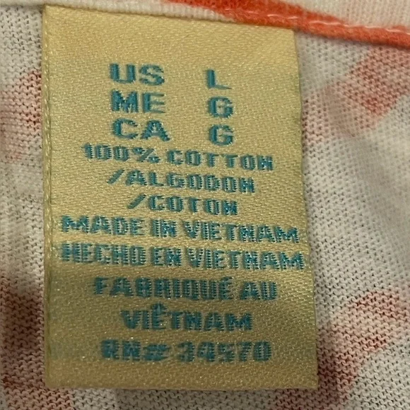 Caribbean Joe Woman Top Size Large Orange White Color V-neck 3/4 Sleeve Pullover - Picture 6 of 7